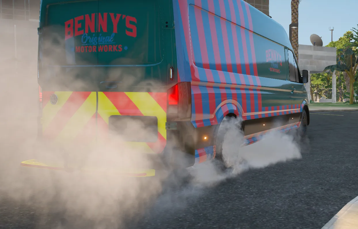 Van von Benny’s mit Rauch aus den Reifen